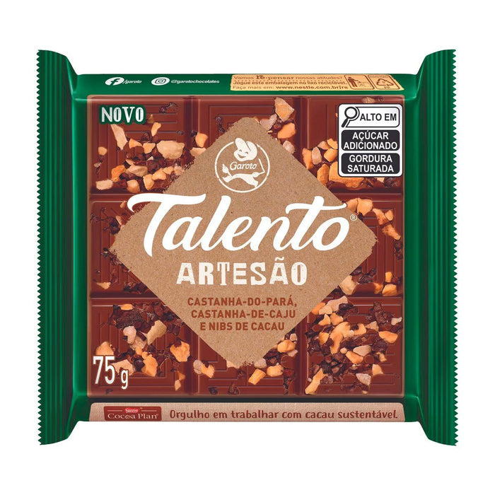 Garoto Talento Artesao Nibs Cacau e Castanha 75g