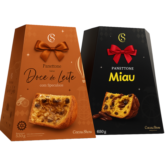 Cacau Show Panettone Combo: Miau 650g + Doce de Leite 580g
