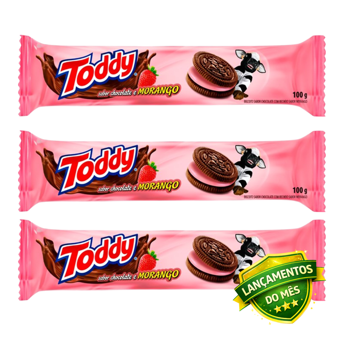 Toddy Biscoito Recheado Morango 100g - 3 Unidades