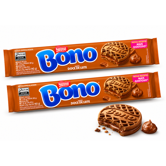 Nestlé Biscoito Recheado Bono Doce de Leite 90g - 2UNIDADES